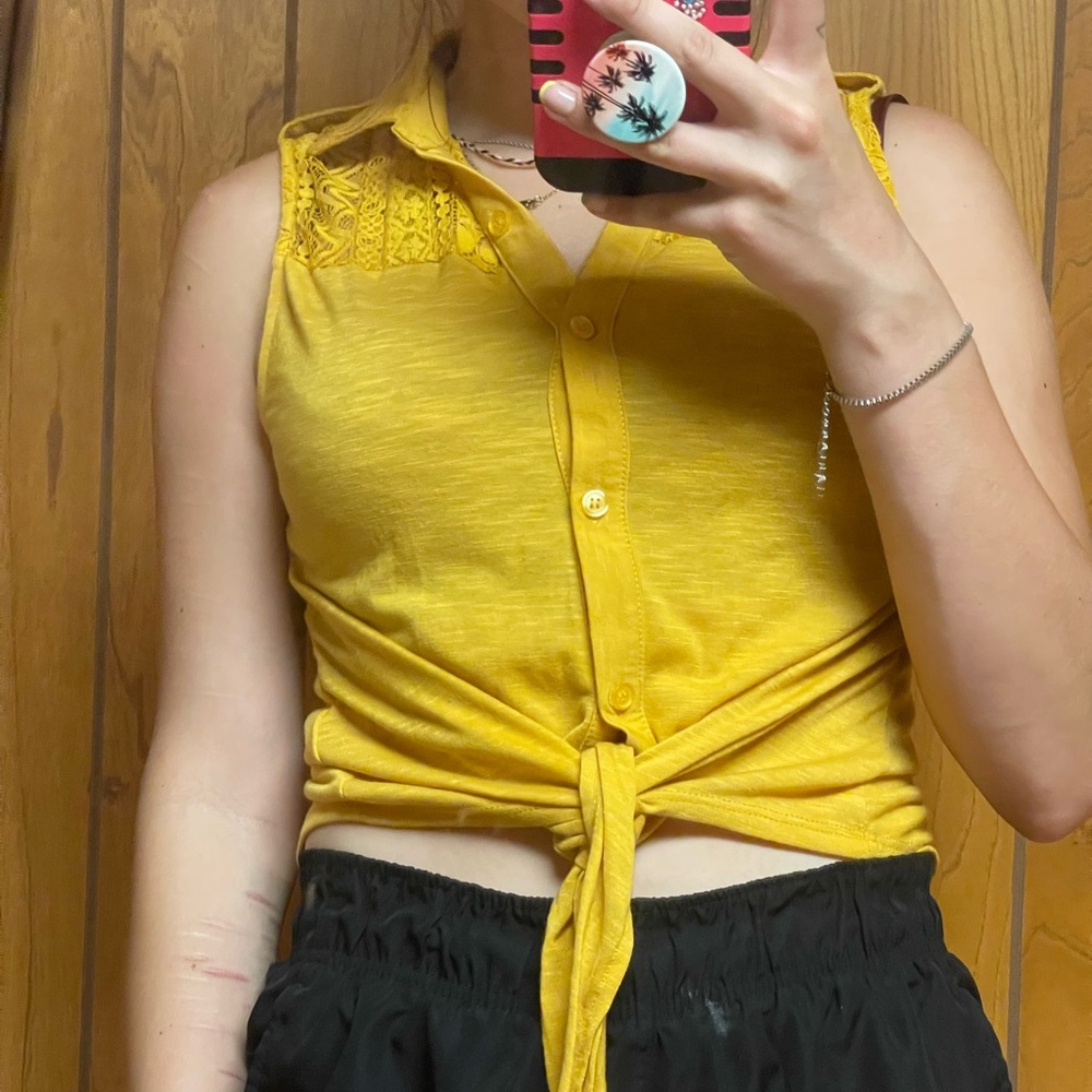 XS yellow tie tank top